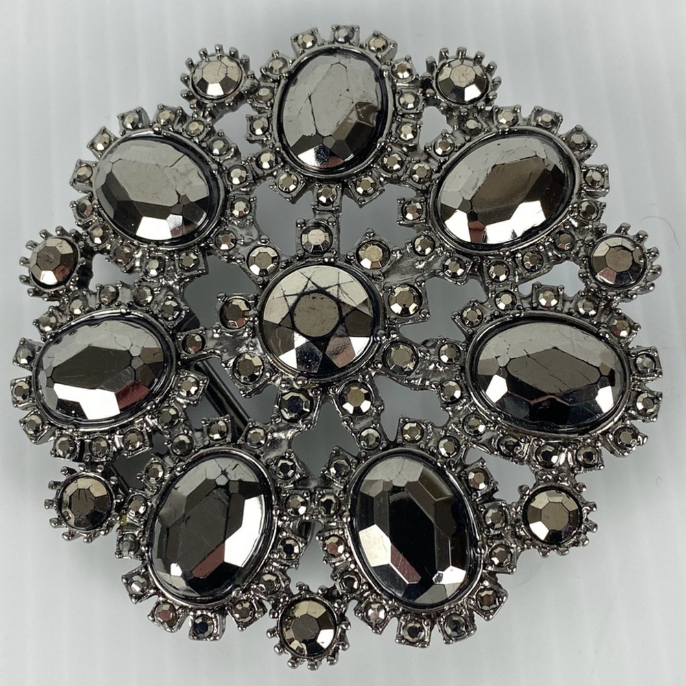 Chico's Belt Bucket Black Stones Sparkly Metal 3 Inches Diameter